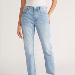 Everlane 90s cheeky jean in vintage sun bleached blue wash.